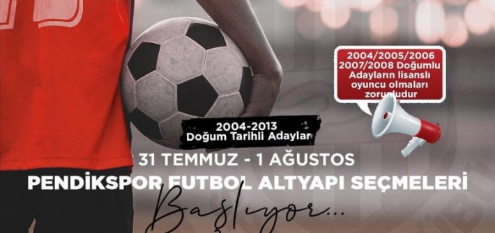 Pendikspor Altyapı Seçmeleri Başlıyor