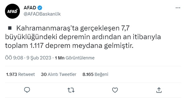 Şiddetli depremin ardından 1117 artçı deprem gerçekleşti