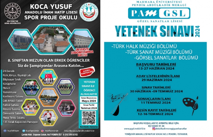 Pendik Koca Yusuf ve Abdülkadir Meragi Okullarının Yetenek Sınavı Başvuruları Başladı!