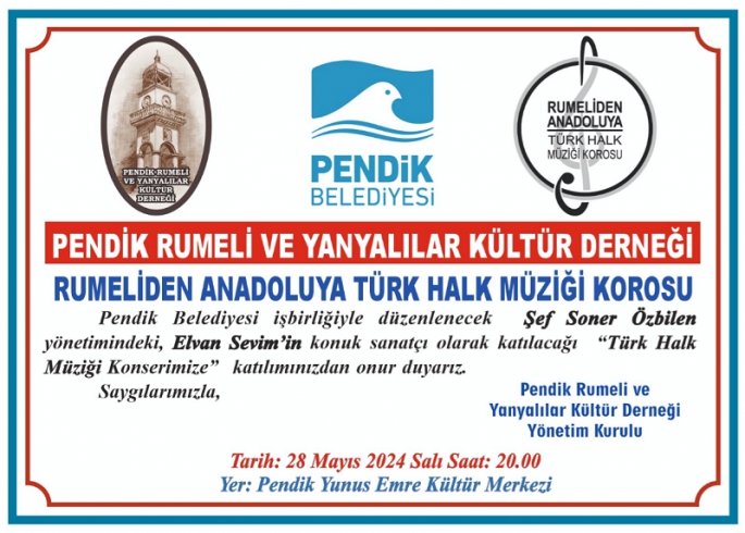 Pendik Rumeli ve Yanyalılar Kültür Derneği Konseri Yarın Yunus Emre KM’de