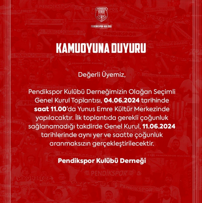 Pendikspor Kulübü Derneği’nin Kongre Tarihi Belli Oldu