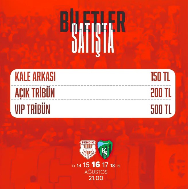  Siltaş Yapı Pendikspor-Kocaelispor Maç Biletleri Satışta