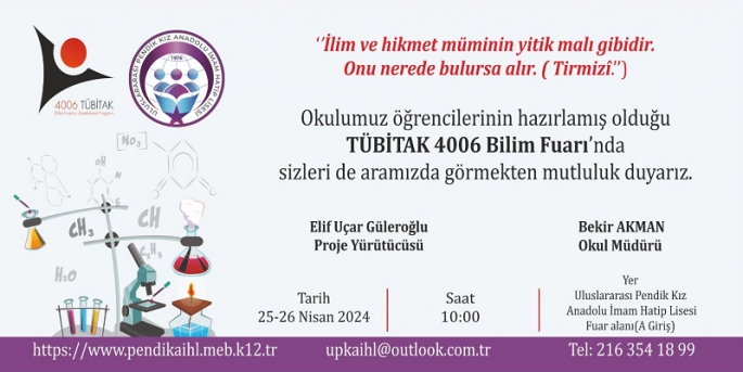 Uluslararası Pendik Kız Anadolu İmam Hatip Lisesi’nden Tübitak Bilim Fuarı 