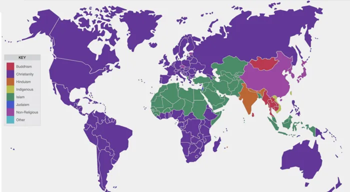 Dünyadaki Dinleri gösteren harita