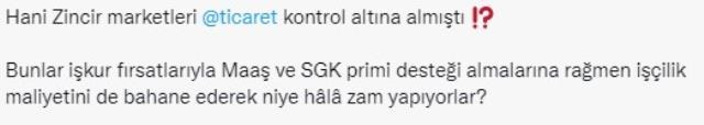 vatandaşların market fiyatlarına ilişkin sosyal medya yorumu