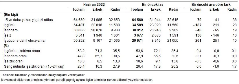 TÜİK tablosunda, 15-24 yaş grubunu kapsayan genç nüfusta işsizlik oranı bir önceki aya göre değişim göstermeyerek %20,4 oldu. 