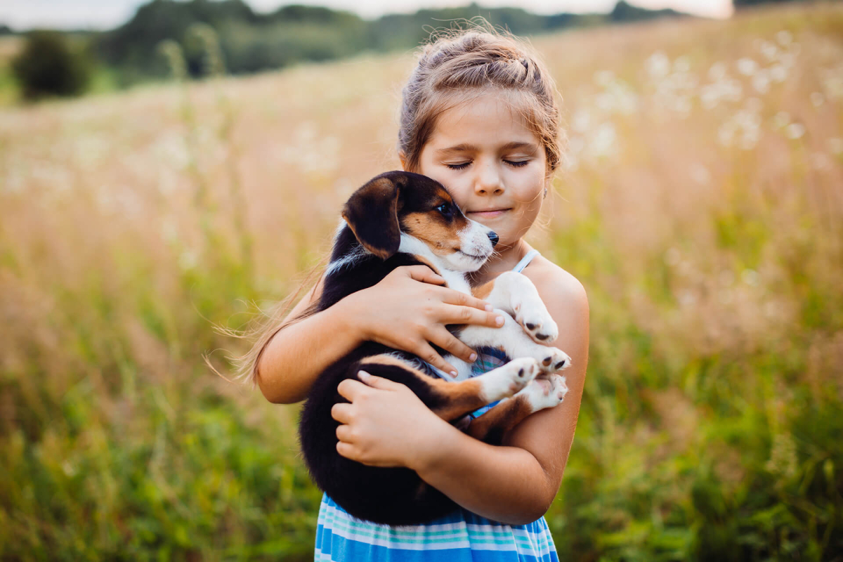 köpeğe sarılmış bir kız çocuğu hayvan sevgisi