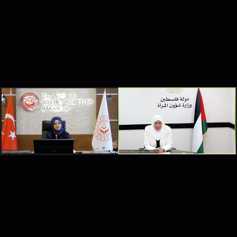 Aile ve Sosyal Hizmetler Bakanı Mahinur Özdemir Göktaş, Filistin Kadın İşleri Bakanı Amal Hamad ve Sosyal Kalkınma Bakanı Ahmed Majdalani ile çevrim içi bir görüşme gerçekleştirdi.